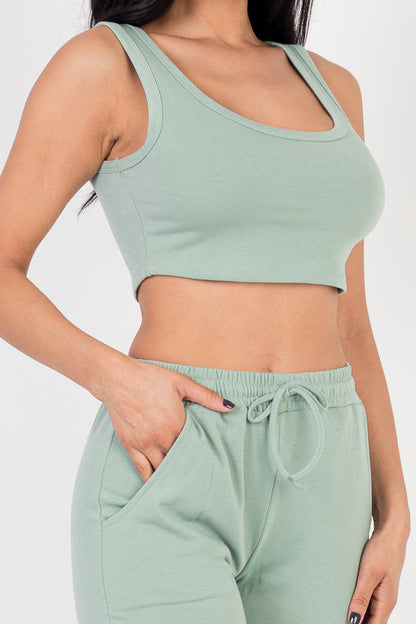 French Terry Cropped Tank Top & Joggers Set (CAPELLA) - Capella Apparel