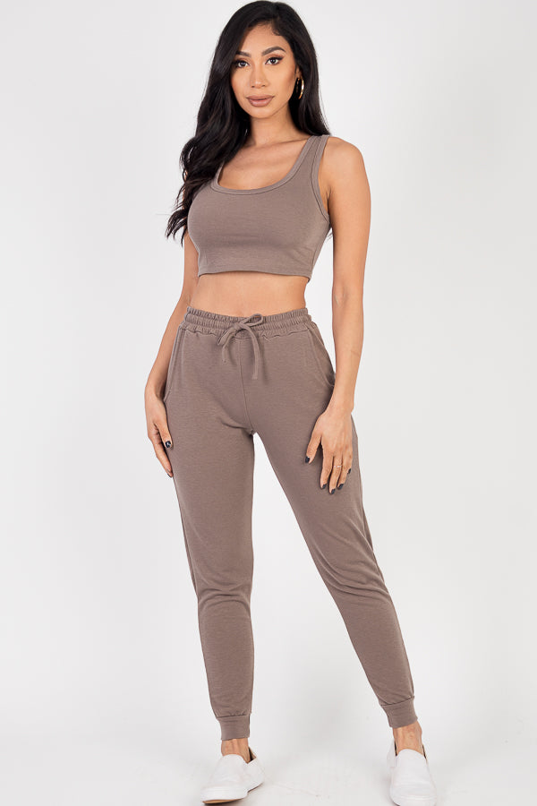 French Terry Cropped Tank Top & Joggers Set - Capella Apparel