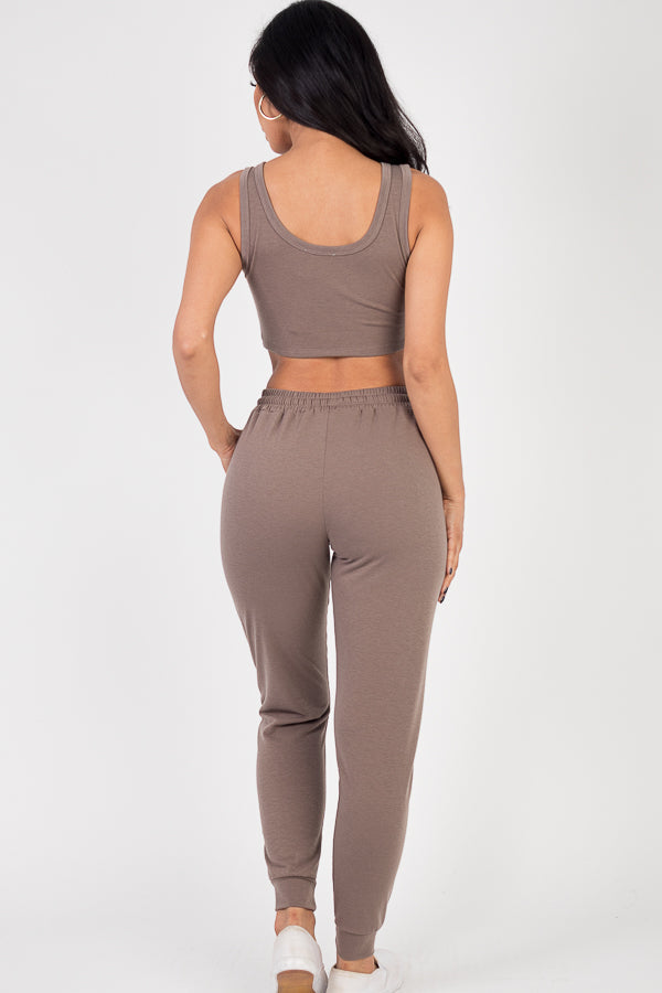 French Terry Cropped Tank Top & Joggers Set (CAPELLA) - Capella Apparel