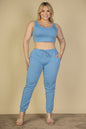 Plus Size French Terry Cropped Tank Top & Joggers Set (CAPELLA) - Capella Apparel