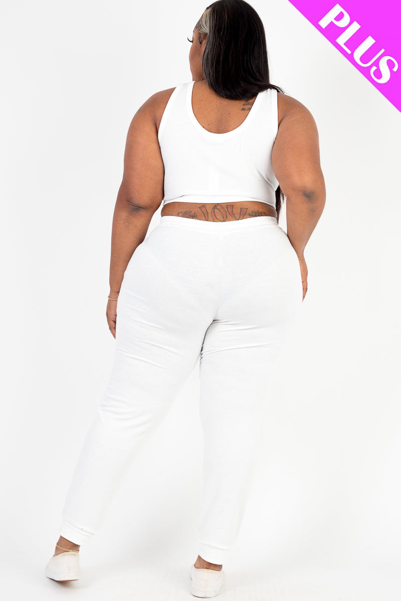 Plus Size French Terry Cropped Tank Top & Joggers Set - Capella Apparel