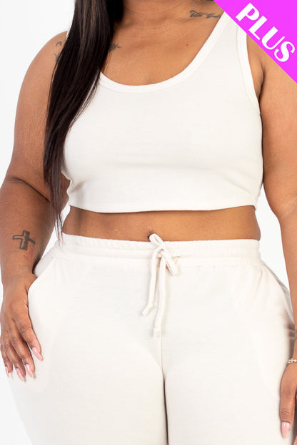 Plus Size French Terry Cropped Tank Top & Joggers Set (CAPELLA) - Capella Apparel