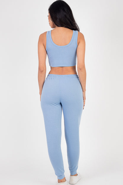 French Terry Cropped Tank Top & Joggers Set - Capella Apparel