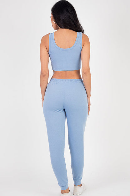 French Terry Cropped Tank Top & Joggers Set (CAPELLA) - Capella Apparel