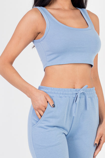 French Terry Cropped Tank Top & Joggers Set - Capella Apparel