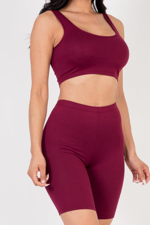 Solid Color Crop Tank Top & Biker Shorts Active Set - Capella Apparel