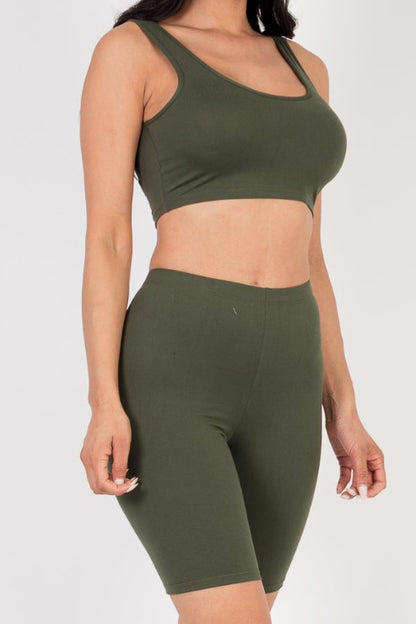 Solid Color Crop Tank Top & Biker Shorts Active Set - Capella Apparel