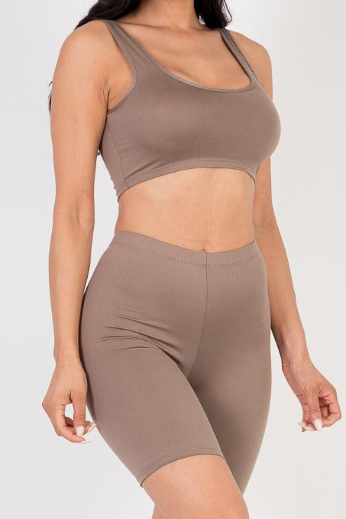 Solid Color Crop Tank Top & Biker Shorts Active Set - Capella Apparel