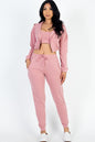 French Terry Cropped Cami with Zip-up Jacket and Joggers Set - Capella Apparel