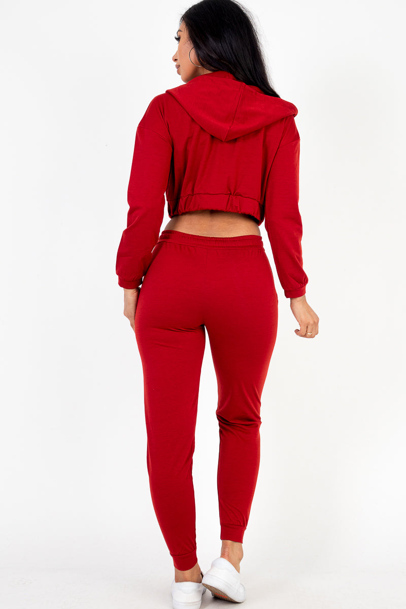 French Terry Cropped Cami with Zip-up Jacket and Joggers Set (CAPELLA) - Capella Apparel