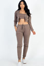 French Terry Cropped Cami with Zip-up Jacket and Joggers Set (CAPELLA) - Capella Apparel