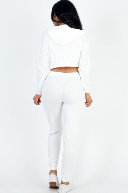 French Terry Cropped Cami with Zip-up Jacket and Joggers Set - Capella Apparel