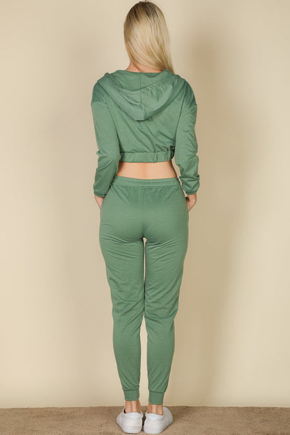 French Terry Cropped Cami with Zip-up Jacket and Joggers Set (CAPELLA) - Capella Apparel