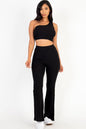 Ribbed One Shoulder Crop Top & Flared Pants Set - Capella Apparel