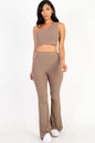 Ribbed One Shoulder Crop Top & Flared Pants Set - Capella Apparel