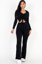 Ruched Drawstring Crop Shirt & Flare Pants Set - Capella Apparel