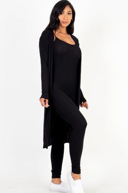 Ribbed Cardigan & Jumpsuit Set - Capella Apparel