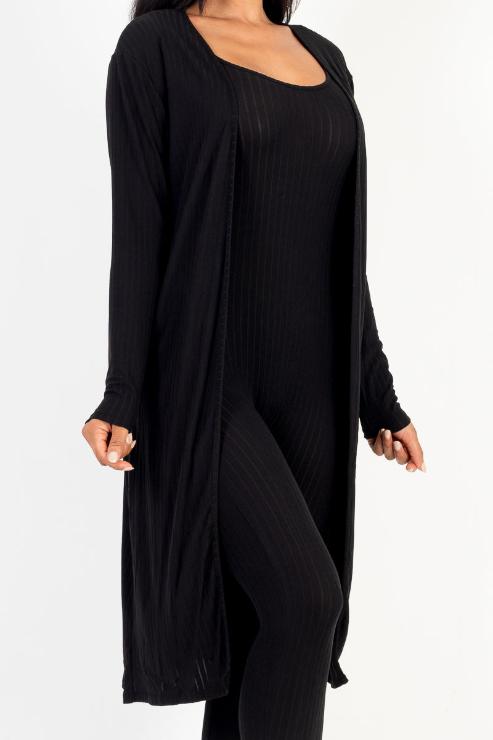 Ribbed Cardigan & Jumpsuit Set - Capella Apparel