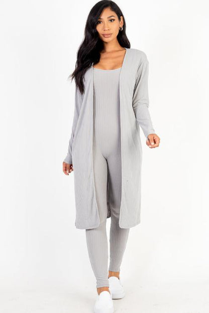 Ribbed Cardigan & Jumpsuit Set - Capella Apparel