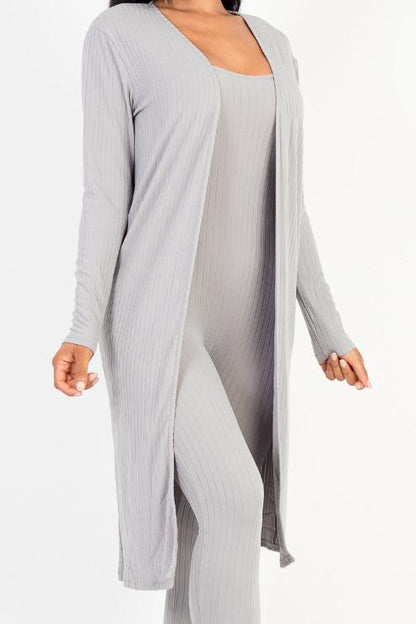 Ribbed Cardigan & Jumpsuit Set - Capella Apparel