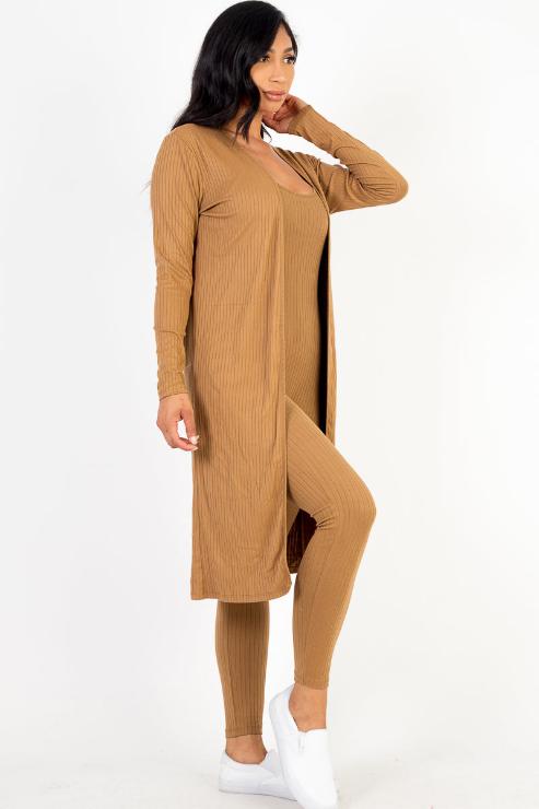 Ribbed Cardigan & Jumpsuit Set - Capella Apparel