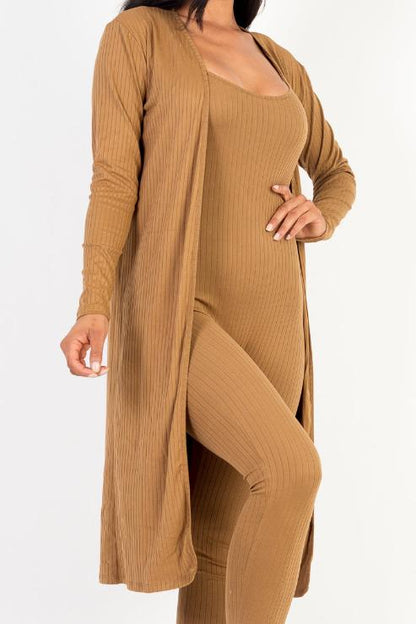 Ribbed Cardigan & Jumpsuit Set - Capella Apparel