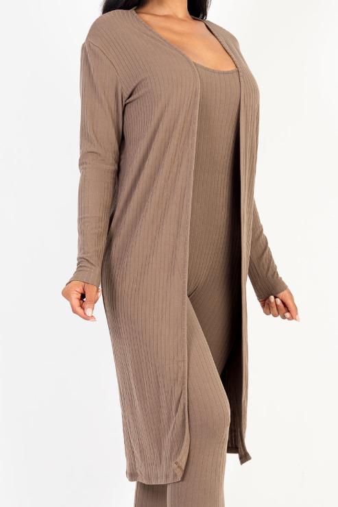 Ribbed Cardigan & Jumpsuit Set - Capella Apparel