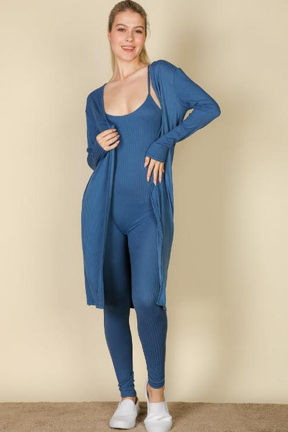 Ribbed Cardigan & Jumpsuit Set - Capella Apparel