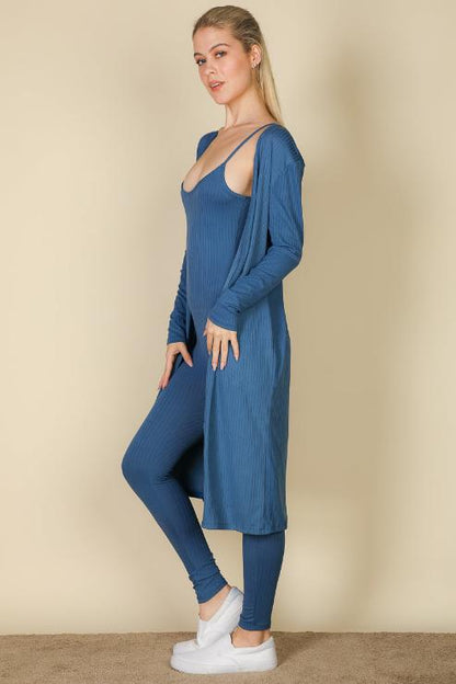 Ribbed Cardigan & Jumpsuit Set - Capella Apparel