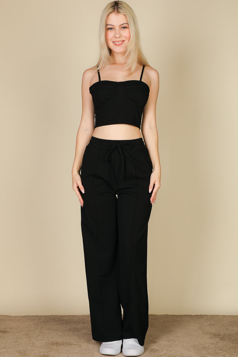 Bustier Crop Cami Top & Slant Pocket Straight Pants - Capella Apparel