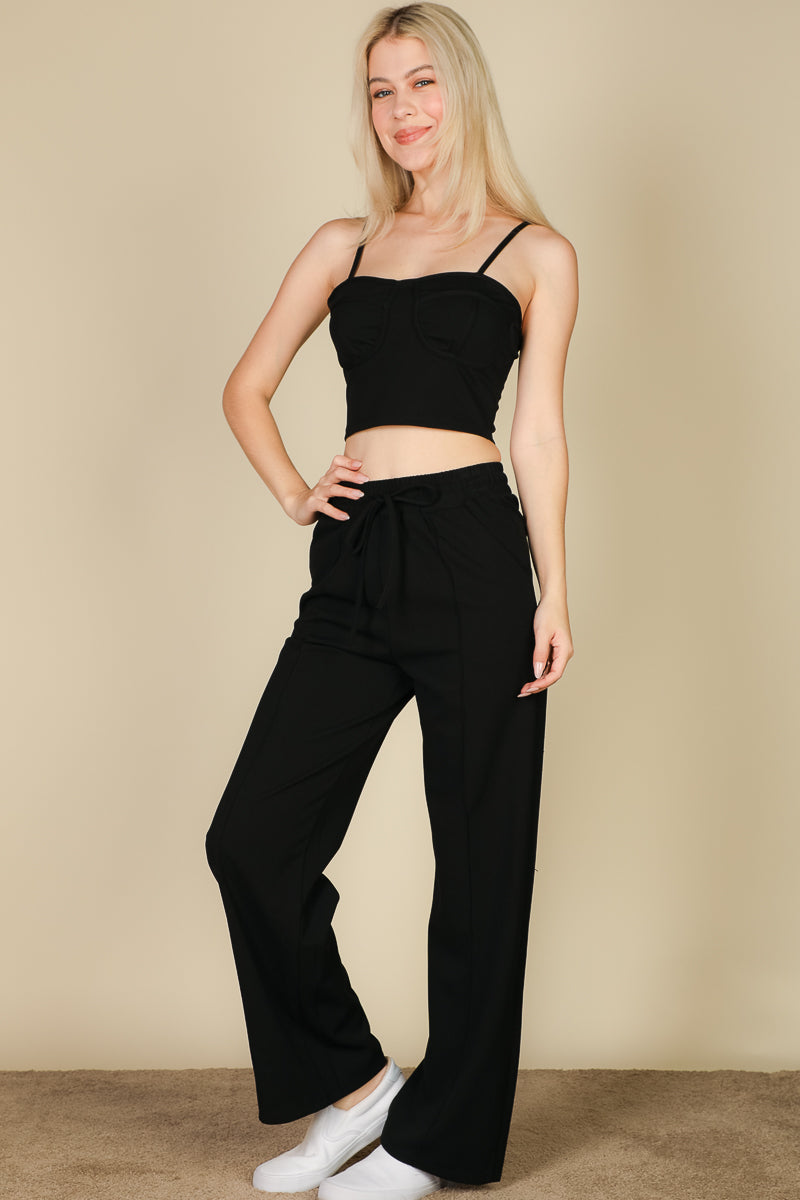 Bustier Crop Cami Top & Slant Pocket Straight Pants - Capella Apparel