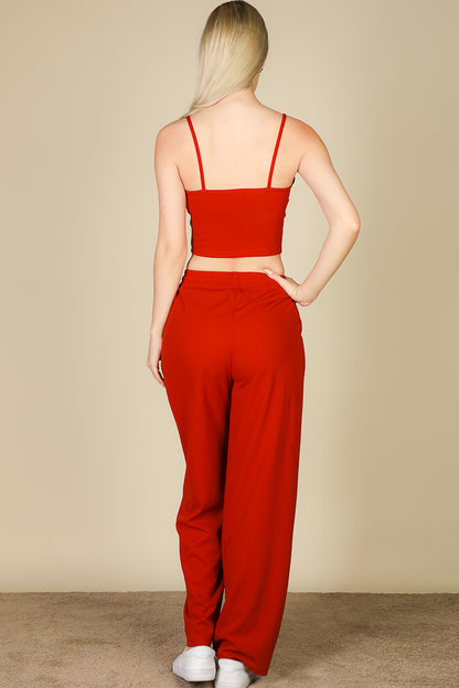 Bustier Crop Cami Top & Slant Pocket Straight Pants - Capella Apparel