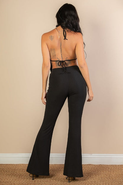 Split Front Backless Halter Top & Flare Pants Set (CAPELLA) - Capella Apparel