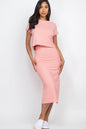 Short Sleeve Ribbed Top & Midi Skirt Set - Capella Apparel Wholesale