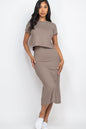 Short Sleeve Ribbed Top & Midi Skirt Set - Capella Apparel Wholesale