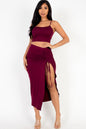 Cami Crop Top & Ruched Side Split Hem Midi Skirt Set - Wholesale Capella Apparel