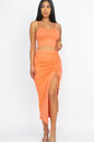 Cami Crop Top & Ruched Side Split Hem Midi Skirt Set (CAPELLA) - Capella Apparel