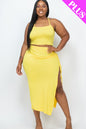 Plus Size Cami Crop Top & Ruched Side Split Hem Midi Skirt Set - Capella Apparel Wholesale