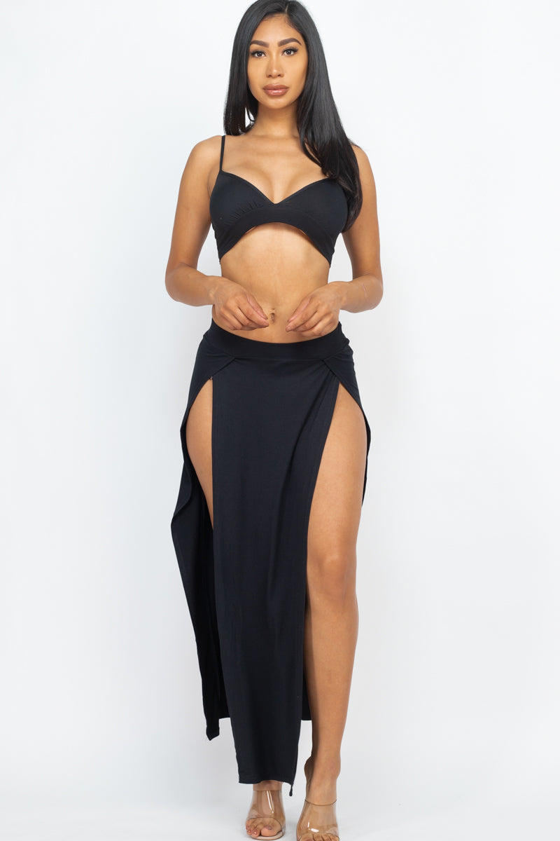 Bra Top & Side Slit Maxi Skirt - Wholesale Capella Apparel