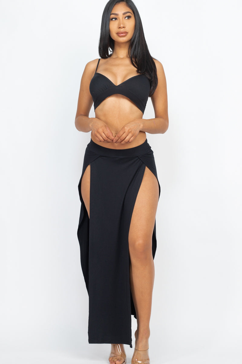 Bra Top & Side Slit Maxi Skirt - Wholesale Capella Apparel