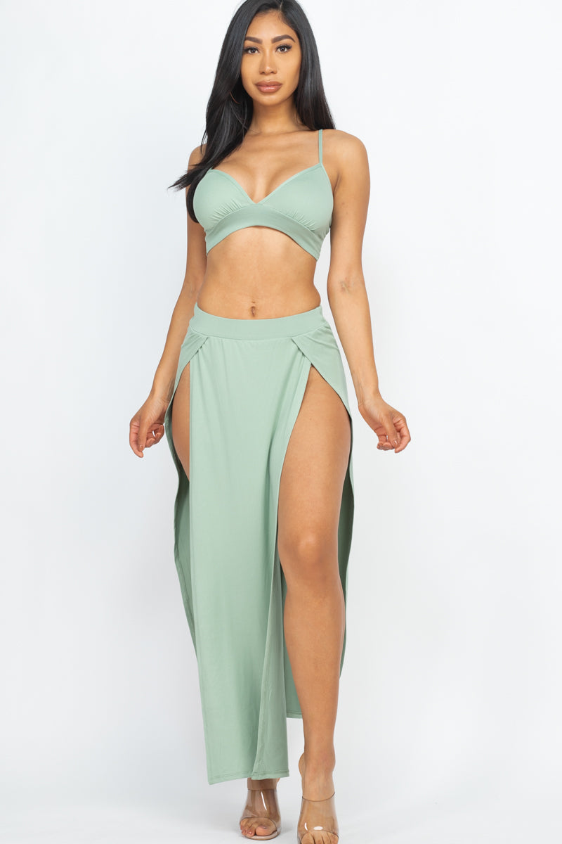 Bra Top & Side Slit Maxi Skirt - Wholesale Capella Apparel