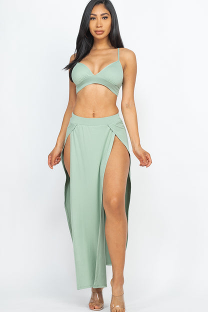 Bra Top & Side Slit Maxi Skirt - Wholesale Capella Apparel