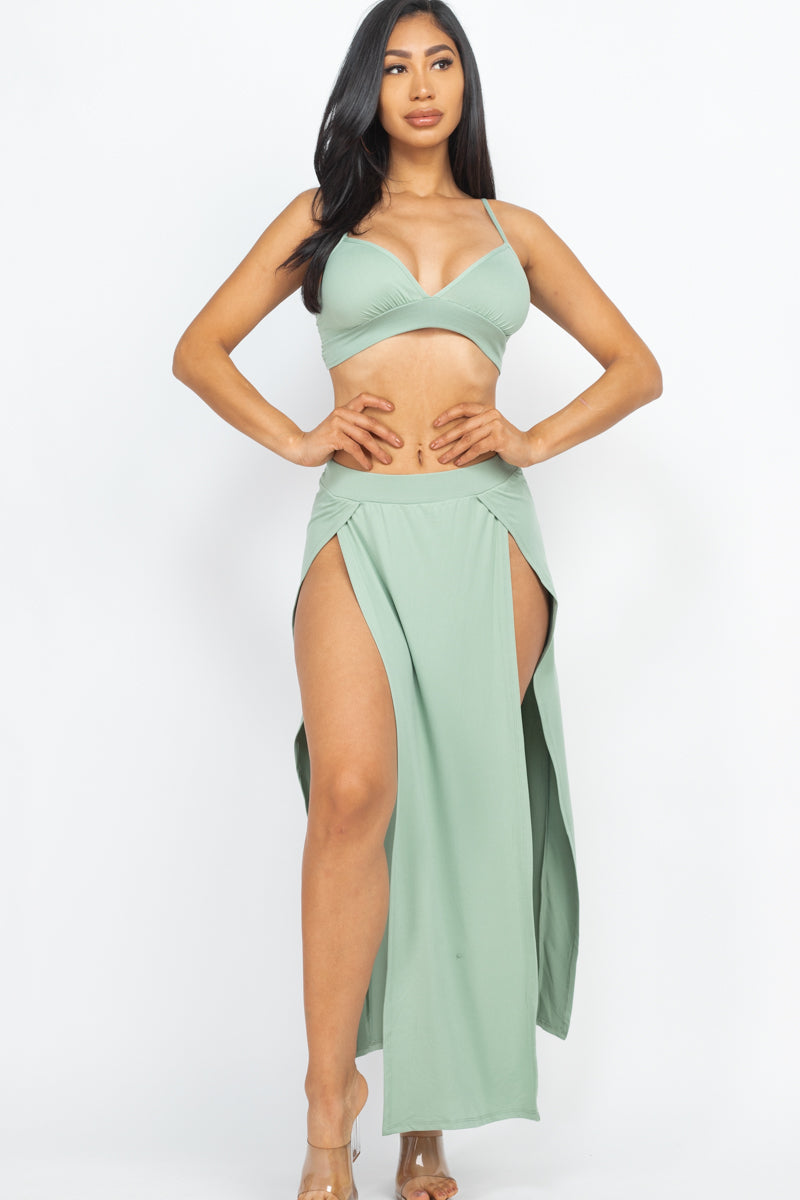 Bra top and side slit maxi skirt (CAPELLA) - Capella Apparel