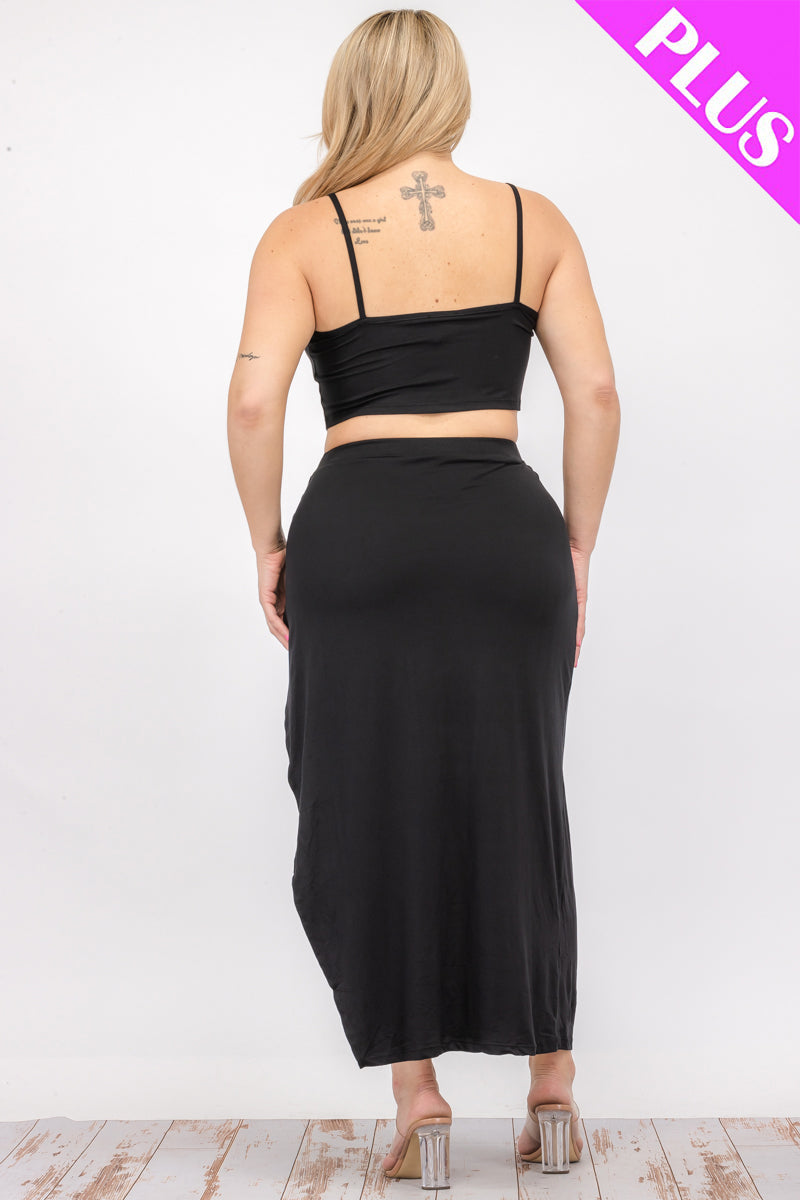 Plus Size Crop Cami & Split Thigh Maxi Skirt Set (CAPELLA) - Capella Apparel