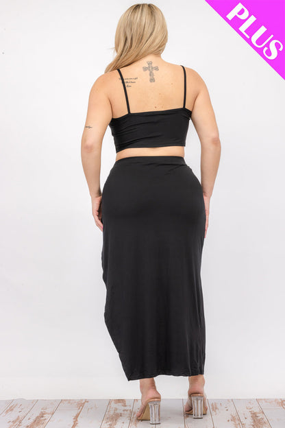 Plus Size Crop Cami & Split Thigh Maxi Skirt Set (CAPELLA) - Capella Apparel