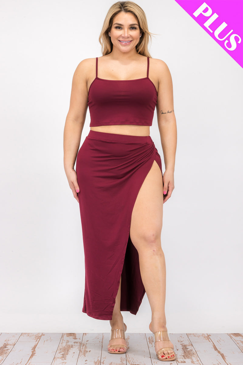 Plus Size Crop Cami & Split Thigh Maxi Skirt Set (CAPELLA) - Capella Apparel