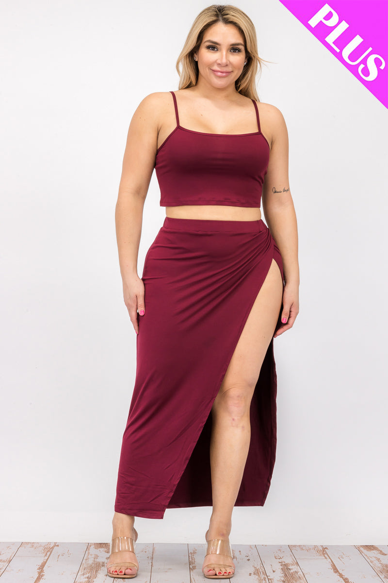 Plus Size Crop Cami & Split Thigh Maxi Skirt Set (CAPELLA) - Capella Apparel