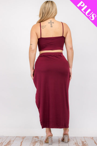 Plus Size Crop Cami & Split Thigh Maxi Skirt Set (CAPELLA) - Capella Apparel