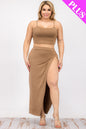 Plus Size Crop Cami & Split Thigh Maxi Skirt Set (CAPELLA) - Capella Apparel