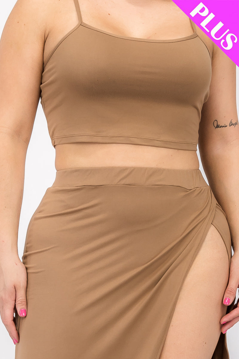 Plus Size Crop Cami & Split Thigh Maxi Skirt Set (CAPELLA) - Capella Apparel